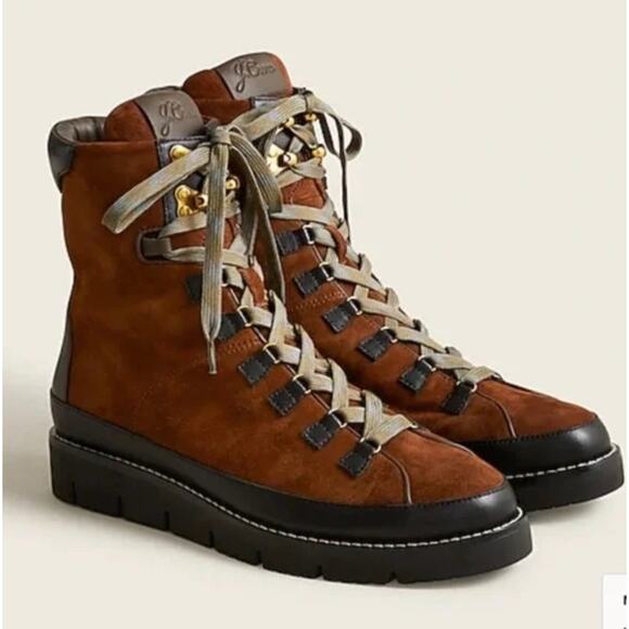 J. CREW Elsa Lace Up Hiking Boots in Suede Acorn Brown